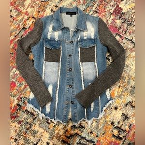 Mixed material denim shirt